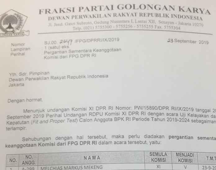 Akrobat Lagi, Fraksi Golkar Ganti 4 Anggotanya di Komisi XI DPR