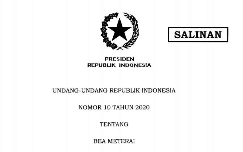 UU Bea Meterai Terbit, Berlaku Mulai 1 Januari 2021