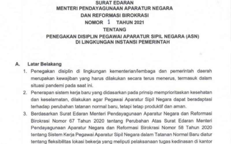 Pemerintah Terbitkan Surat Edaran Soal Penegakan Disiplin ASN