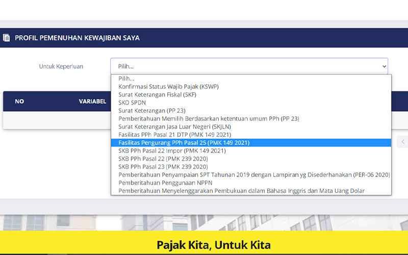 Aplikasi Insentif PPh Pasal 25 PMK 149/2021 Sudah Ada di DJP Online