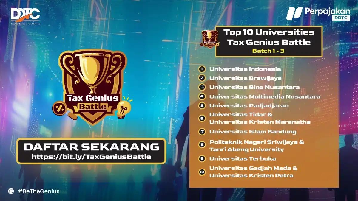 Daftar Peringkat Kampus Terbaik di Kompetisi Tax Genius Battle