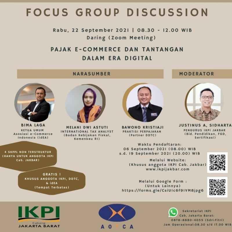 IKPI Cabang Jakarta Barat Gelar FGD Soal Pajak e-Commerce