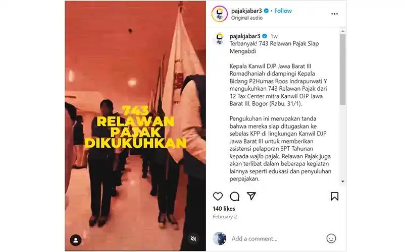 Kanwil DJP Jawa Barat III Kukuhkan 743 Relawan Pajak dari Tax Center