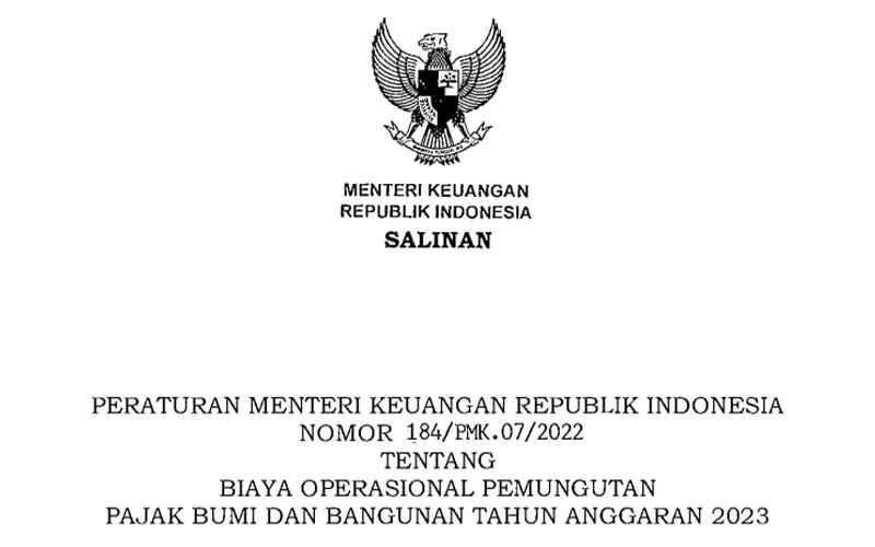 Kemenkeu Terbitkan PMK Baru Soal Biaya Operasional Pemungutan PBB 2023