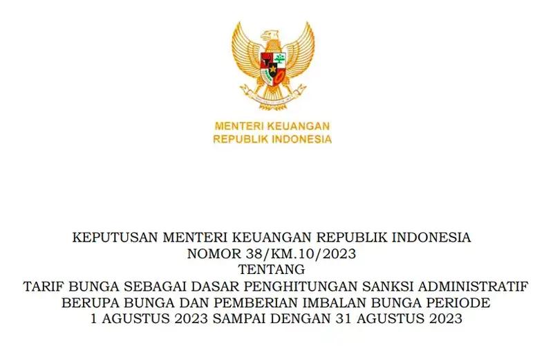 Kemenkeu Tetapkan Tarif Bunga Sanksi Administrasi Pajak Agustus 2023