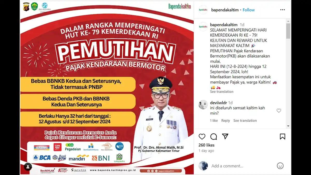 Pemprov Adakan Pemutihan Pajak Kendaraan, Berlaku hingga 12 September