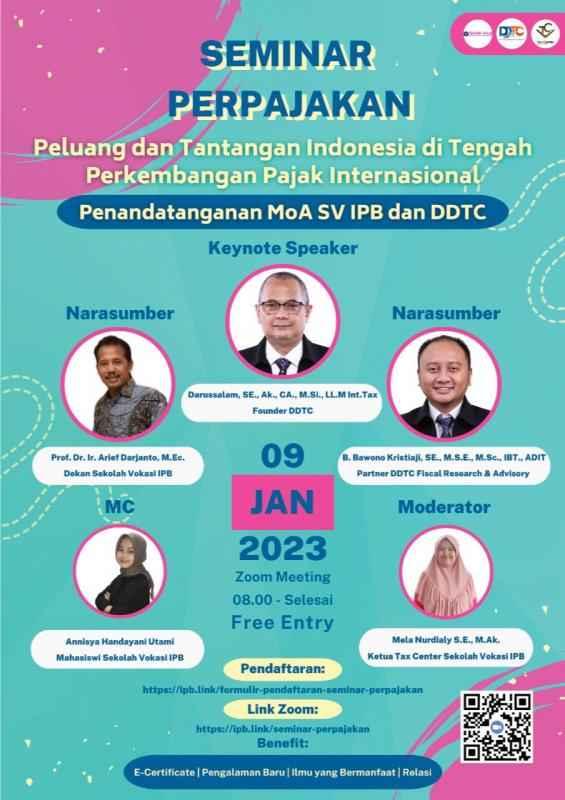 Sekolah Vokasi IPB Gelar Seminar Perpajakan dan Teken MoA dengan DDTC