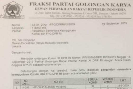 Fraksi Golkar Bongkar Semua Anggotanya di Komisi XI DPR