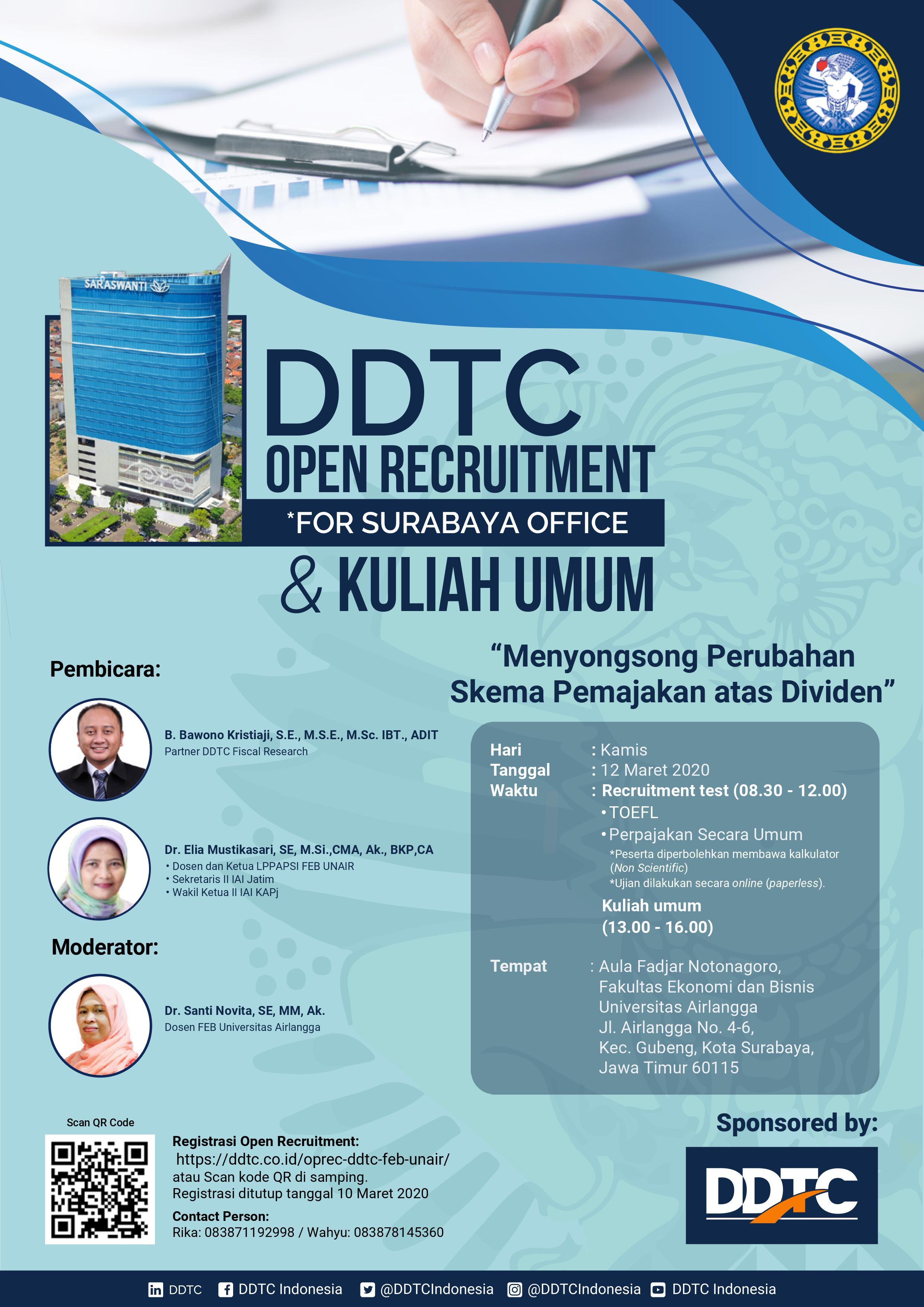 Open Recruitment DDTC & Kuliah Umum Soal Pajak Dividen di UNAIR, Mau?