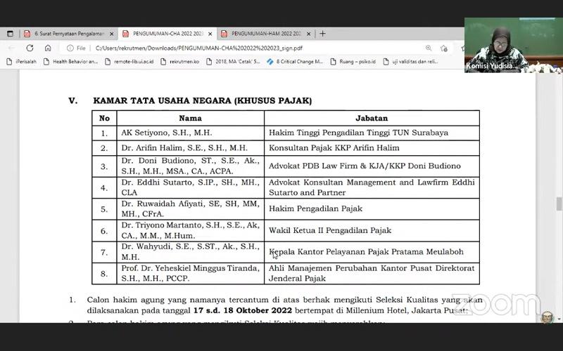 8 Calon Hakim Agung TUN Khusus Pajak Ini Lulus Seleksi Administrasi