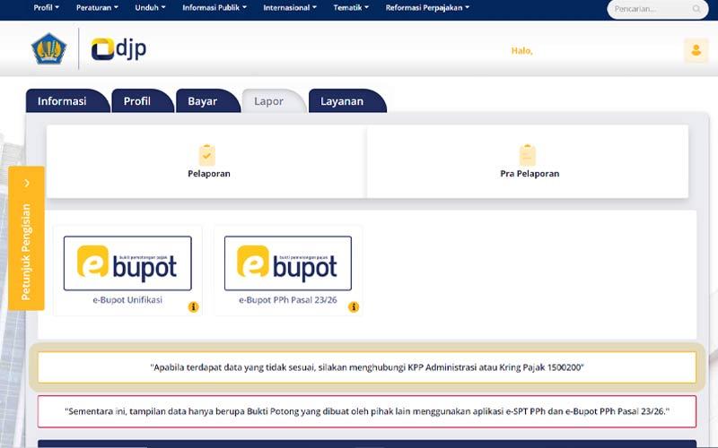 Aplikasi e-Bupot Unifikasi Sudah Tersedia di DJP Online