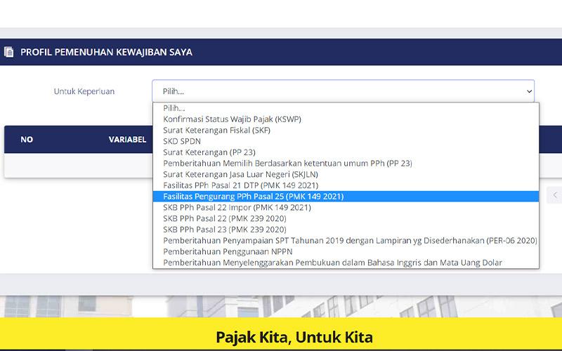 Aplikasi Insentif PPh Pasal 25 PMK 149/2021 Sudah Ada di DJP Online