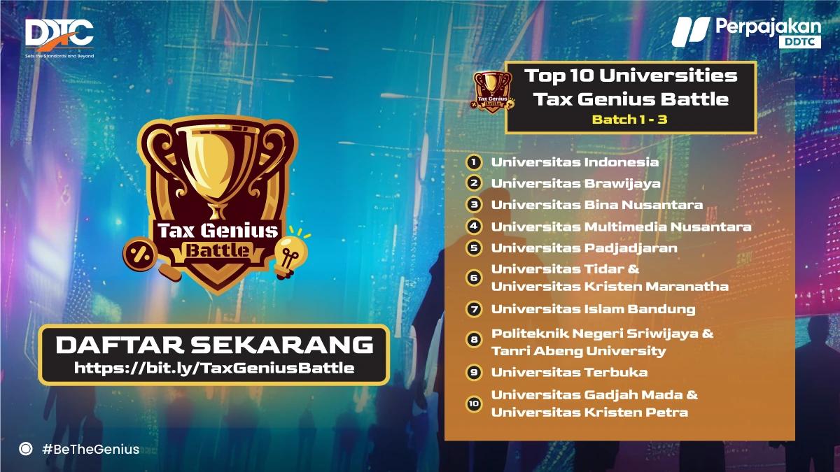 Daftar Peringkat Kampus Terbaik di Kompetisi Tax Genius Battle