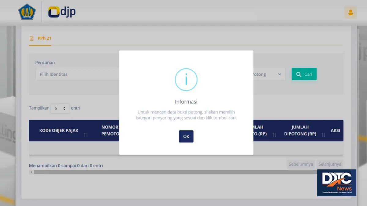 Fitur Daftar Bukti Pemotongan di DJP Online Masih Tahap Pengembangan