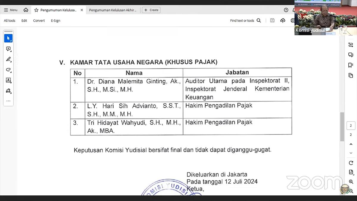 KY Umumkan 3 Calon Hakim Agung Pajak yang Lolos Seleksi