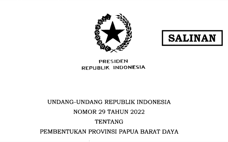 Pemerintah Undangkan UU Pembentukan Provinsi Papua Barat Daya