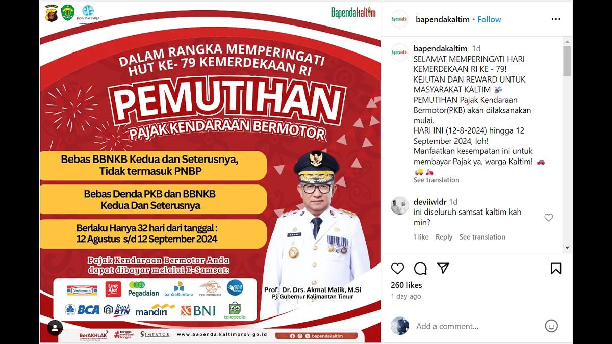 Pemprov Adakan Pemutihan Pajak Kendaraan, Berlaku hingga 12 September