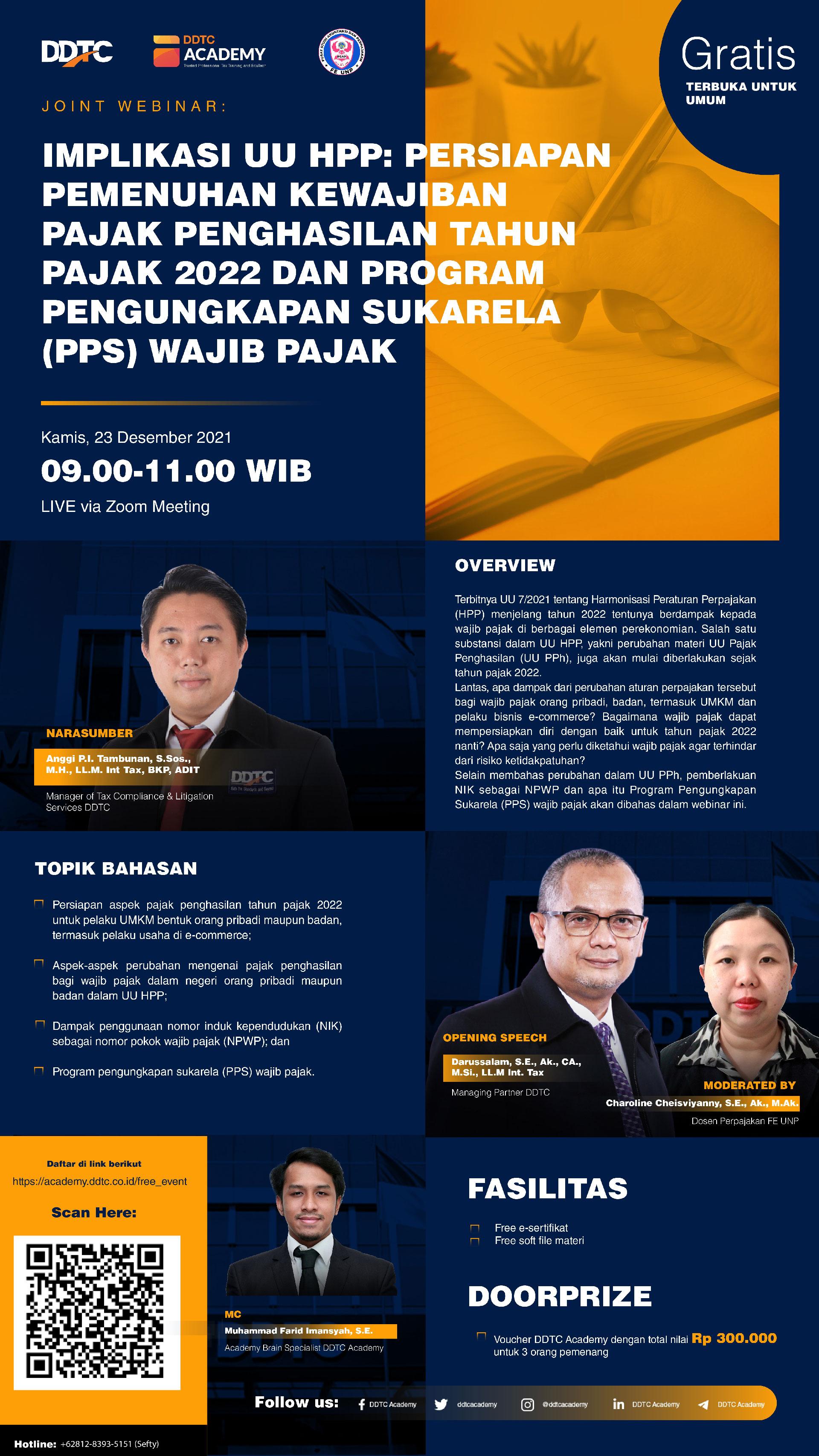 Webinar Gratis Kolaborasi UNP & DDTC Academy Bahas PPh 2022, Tertarik?