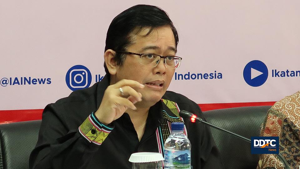 Direktur Perpajakan Internasional Ditjen Pajak (DJP) John Hutagaol menyampaikan materi dalam diskusi bertajuk "Aspek Perpajakan Atas Transaksi Ekonomi Digital", Kamis (29/8/2019).