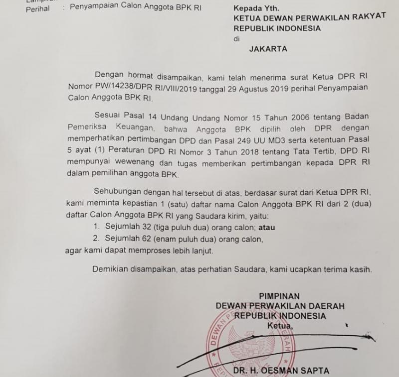 Pimpinan DPD: Mau Pilih 32 atau 64 Kandidat?