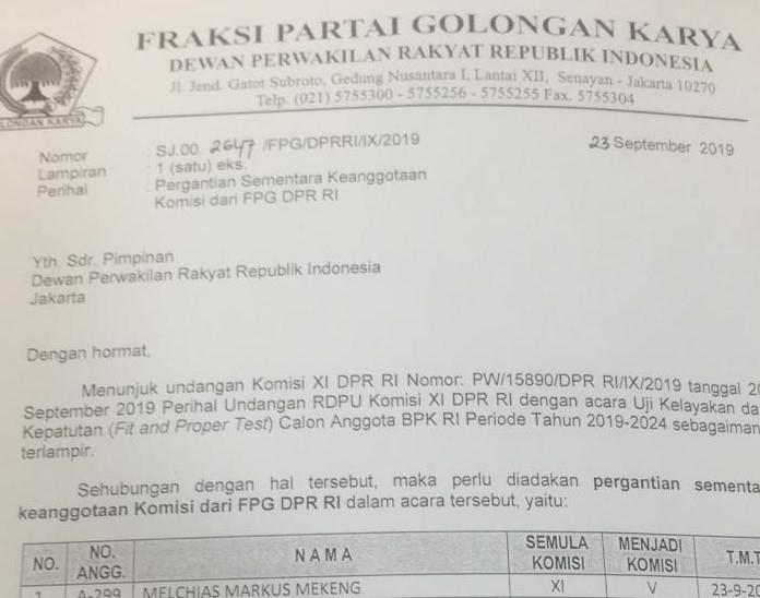 Akrobat Lagi, Fraksi Golkar Ganti 4 Anggotanya di Komisi XI DPR