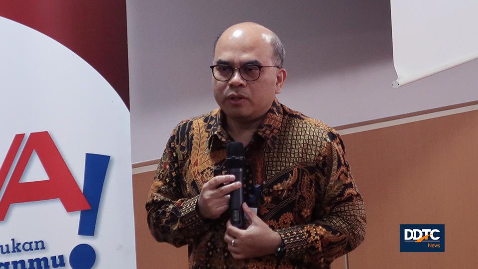 Staf Ahli Menkeu bidang Kebijakan Penerimaan Negara Robert Leonard Marbun menyampaikan paparan dalam acara KAPj Goes to Campus di Universitas Indonesia (UI) Salemba, Jakarta, Rabu (12/2/2020).