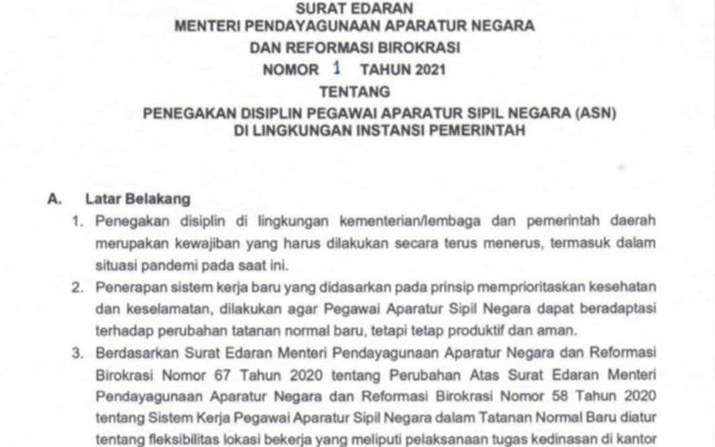 Pemerintah Terbitkan Surat Edaran Soal Penegakan Disiplin ASN