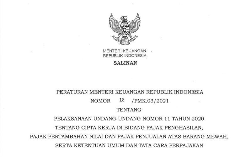 Sri Mulyani Resmi Rilis Aturan Pelaksana Bidang Pajak UU Cipta Kerja 